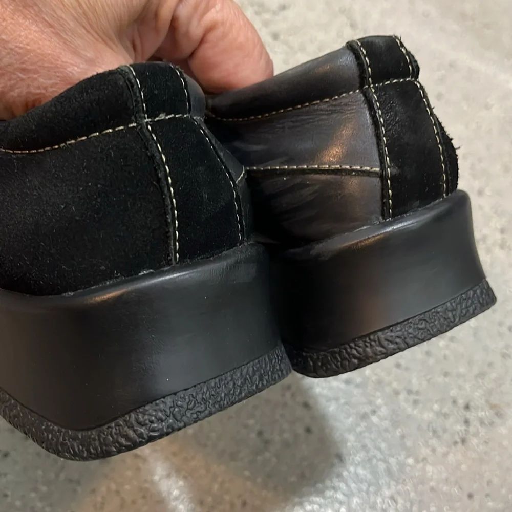 PAZZO MIXED LEATHER SUEDE WEDGE LOAFERS BLACK SIZE 7